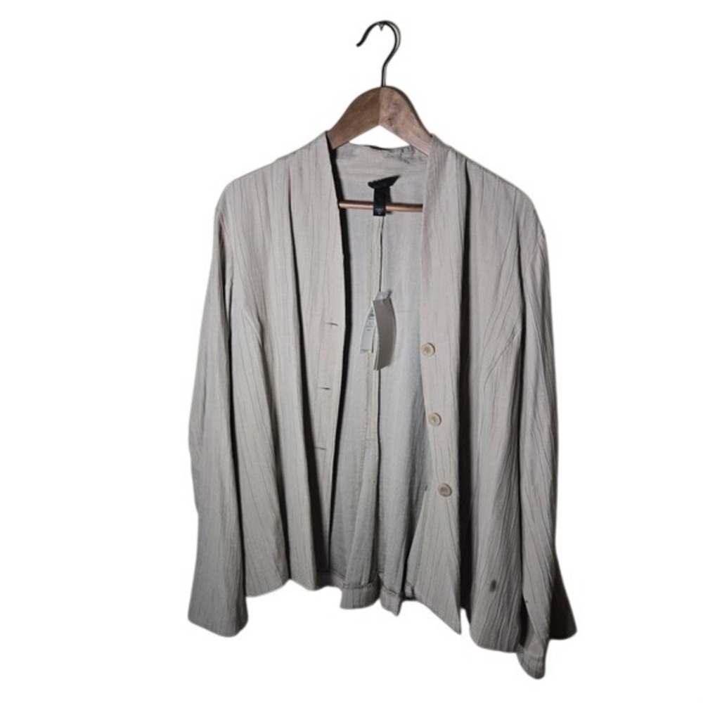 Eileen Fisher Button Front Jacket Women XL Beige New Crinkle Texture Minimalist